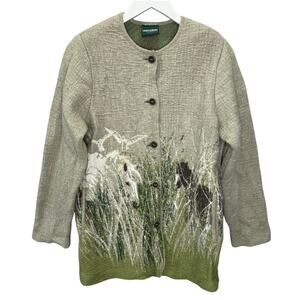 Geiger Womens Blazer Knitted Cardigan Wool Horses Design Size US L EU 42 $430